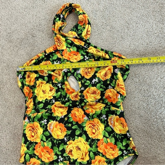 Zara black yellow rose floral flower halter CROSS NECK BODYSUIT Sz S NWT - Picture 11 of 14